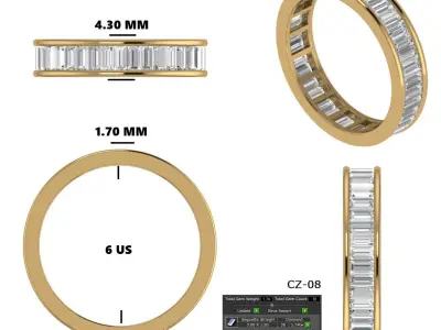 Channel Set Baguette Cut Wedding Band  3D print model