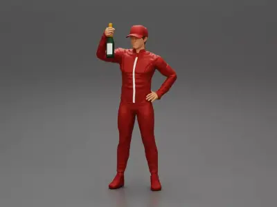 motorbiker celebrates and hold a champagne bottle 3D print model