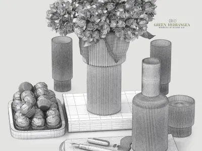 decoration set with green hydrangea  3D model