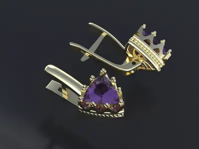 Earrings with antic gem for CNC model or 3D print model