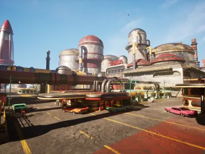 Atompunk rocket factory - Unreal Engine - Low-poly 3D model