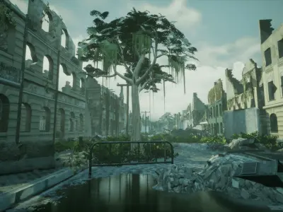 Ruined City Unreal Engine  Low-poly 3D model