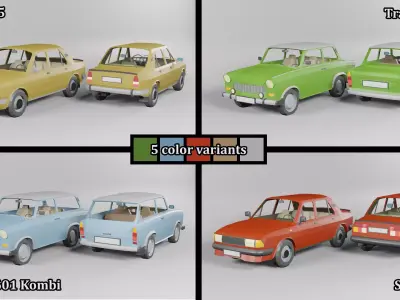 Lowpoly soviet cars PACK Trabant and Skoda