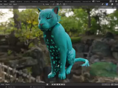 Green Fantasy Tiger Low-poly 3D model