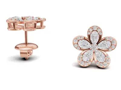 Pear Cluster Diamond Stud For Women 3D print model