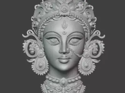 Durga Maa Face Sculpture 3D Model Highly Detailed Indian Goddess 3D print model