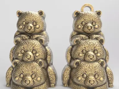 three bear keychain decor  3D print model