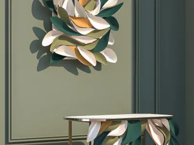 Modern Organic Leaf Desk With Wall Art 3D model