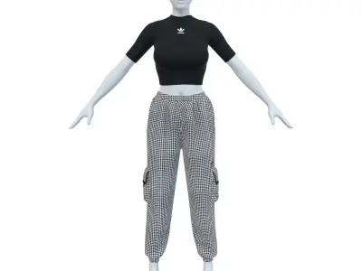  Adidas Originals Crop T-Shirt Top and Gingham Track Pants Low-poly 3D model