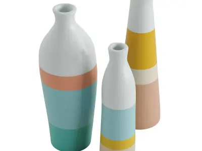 Set of 3 hand painted ceramic vases 3D model