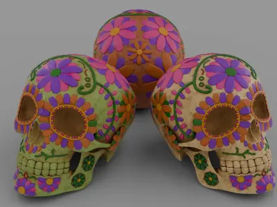 3D Mariachi Flower Skull Realistic PBR GLB FBX OBJ mlt Low-poly 3D model