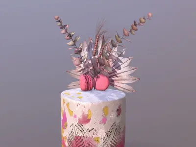 Luxury Golden Pink Buttercream Cake Low-poly 3D model