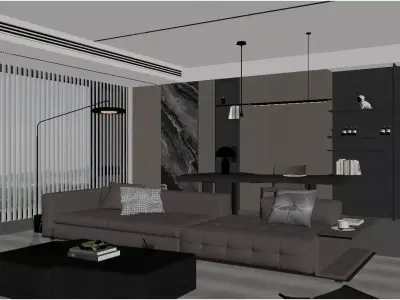 Modern Light Luxury Living Room 3D model