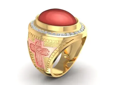 Mens Red Agate Cross Ring 3D Model 641 3D print model