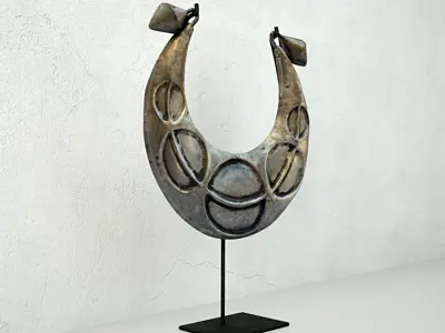 Vintage Tribal Metal Necklace on Black Stand 3D model