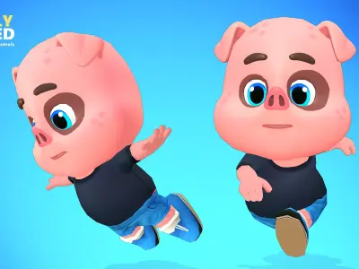 Pig Animated Rigged Low-poly 3D model