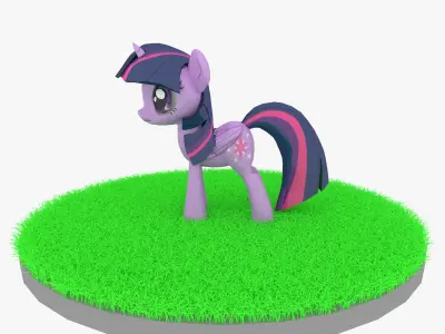Cartoon Purple Pony Rigged Low-poly 3D model