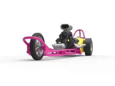 Front engine old school three wheeled dragster Scale 1 to 25 3D print model