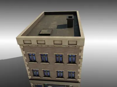 Low Poly Brick building with shop window Low-poly 3D model