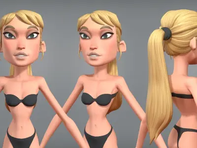 Cartoon female character Chloe base mesh Low-poly 3D model