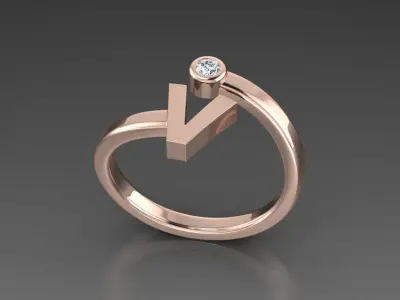 Jewelry Alphabet Ring V 3D print model