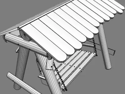Multiple Seats Wooden Swing with Roof 4 3D model