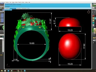 Luxury Asian Dragon Ring with Red Cabochon Gemstone  3871 3D print model