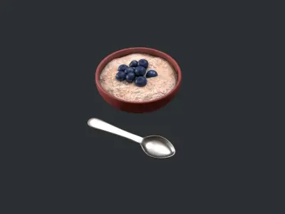 Porridge with Blueberries Low-poly 3D model