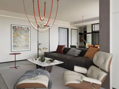 Modern living room dining room interior scenes  3D model 25