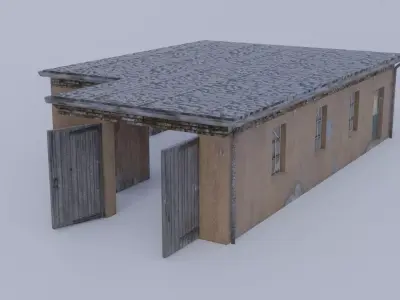 Old small train shed for one engine Low-poly 3D model