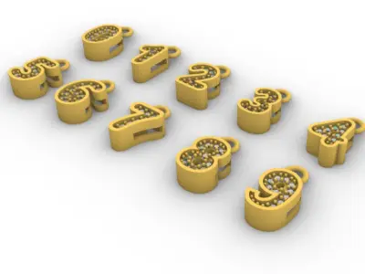Numbers Charms Numeros lisos y con gemas 3D print model