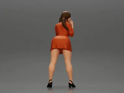 Beautiful girl in Dress Leaning on the Car 3D print model