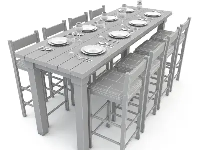 3D dining table 005 model Low-poly 3D model