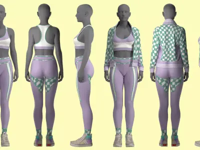 Retro Sport Jacket Bra Leggings Fitted to Gen8 Body Mesh 3D model