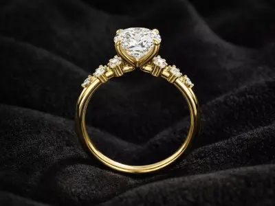 Oval Engagement Ring with Asymmetric Cluster Accents 3D print model