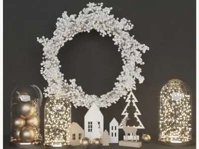 Christmas White silver decoration set Luxury 3D model