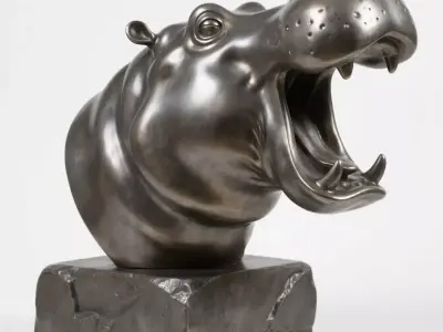 Hippopotamus head sculpture 3D print model