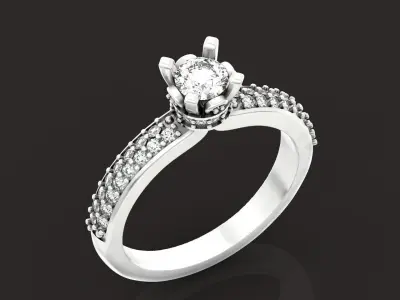 elegant engagement ring with diamond 4 prong 3D print model