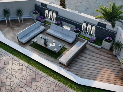 Landscape design of luxury house render in Lumion  Low-poly 3D model