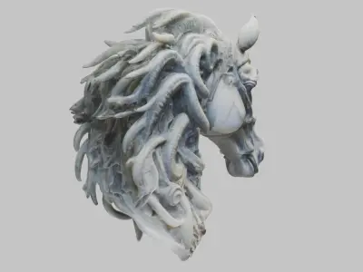 High-Detailed Fantasy Horse Head Bust 2 textures versions Low-poly 3D model
