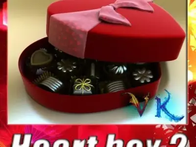Chocolate Candy Pieces in Heart Box 3D model
