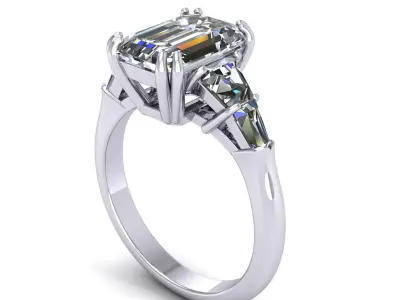 Three Stone Emerald Ring  3D print model