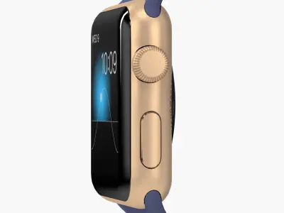 Apple Watch Gold Aluminum Case Midnight Blue Sport Band Low-poly 3D model