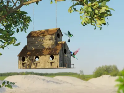 Birdhouse bird house hanging from tree 3D model