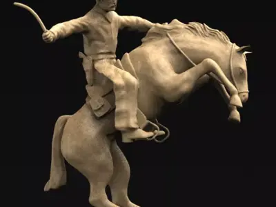 Cowboy 3D Model statue of riding horse 3D print model
