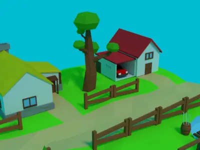 Low-Poly Cartoon Street Low-poly 3D model