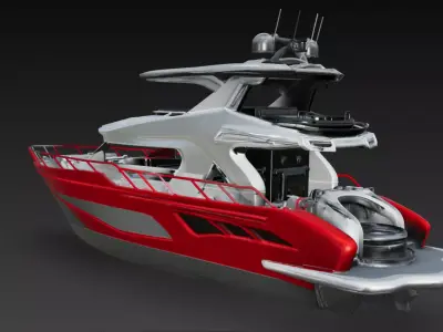 Futuristic Red Sport Yacht with Flybridge - High Detail 3D Model 3D print model