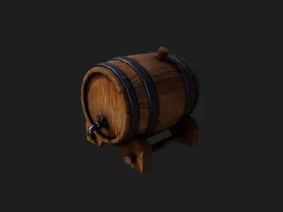 Realistic Wooden Barrel Low-poly 3D model