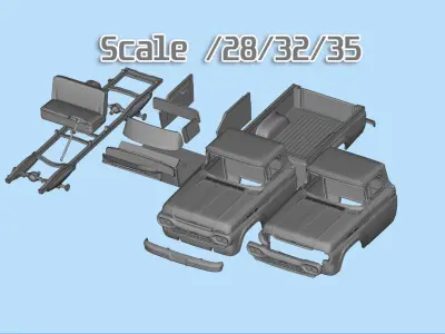 Printable STL Regular cab F Series F100 old Pickup F250 3D print model