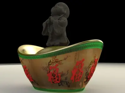 Chinese monk kid with yuan bao 3D model